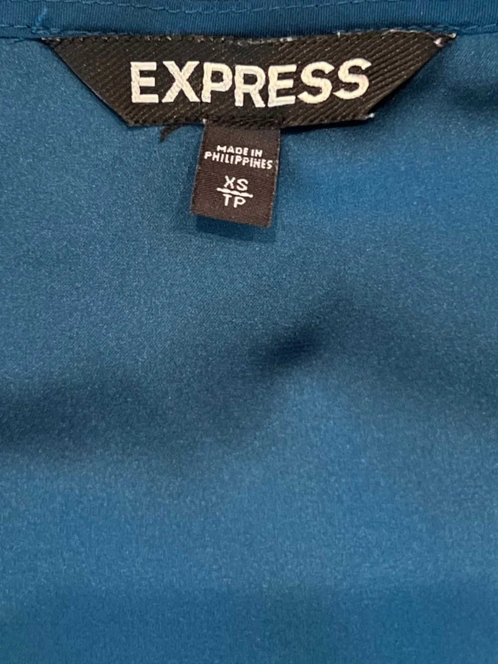 Express Teal Zip Front Blouse XS | Flowy V-Neck Work Top Minimal Chic